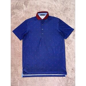 Greyson Mens Performance Polo Blue All Over Print Short Sleeve Golf Golfer Sz S